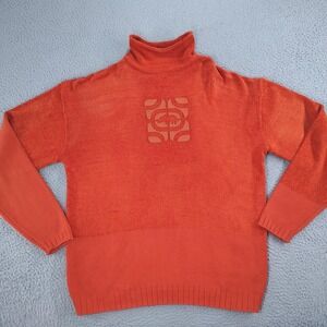 Ecko Unltd Sweater Mens XL Orange Turtleneck Rhino Logo Acrylic Knit Streetwear